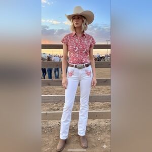 VTG Roper horseshoe Pink Short Sleeve Button-down Collared Shirt Palms Hot Pink